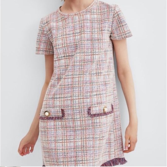 ZARA Trafaluc 'Sonia' Pink Tweed Mini Dress size L - Picture 2 of 15